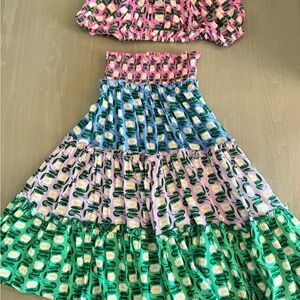 Agua Bendita Pink, Blue, and Green Skirt and crop top, size 4T